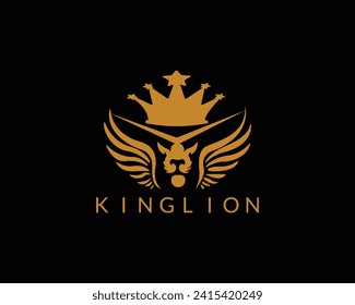 crown gold lion logo Company Premium mascot vector.