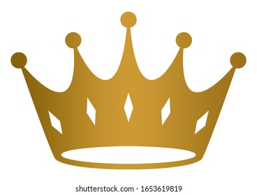 Crown in gold on white isolated background.