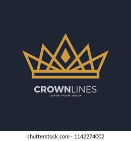 Crown in Gold Outline Logo. Isolated Vector Illustration