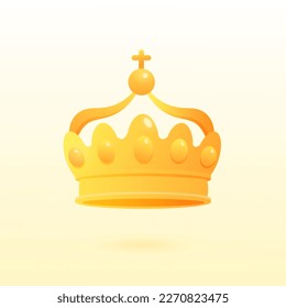 Crown golden Game Vektorsymbol für Anführer oder Gewinner König oder Monarch, Königin oder Prinzessin Tiara, Prinz-Kopfzeile 3D Classic heraldisches imperiales Zeichen. Vintage oder alter Schmuck, Monarchie-Thema EPS