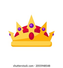 Crown. A golden crown with a red top and jewels, a symbol of power. Icon for website, law, fortune, law application. Vector flat illustration, cartoon style.