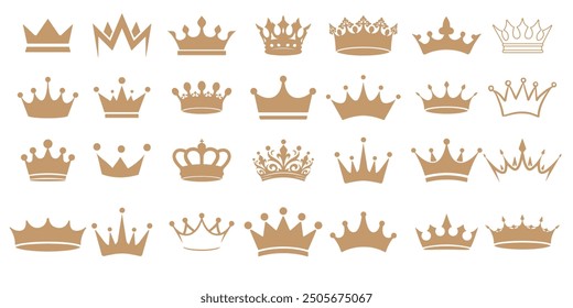 Ilustración de conjunto de iconos de Vector dorado de corona