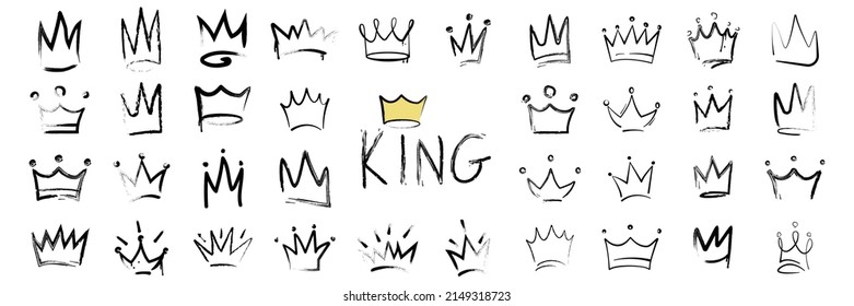 Juego de iconos del logo del grafiti de la corona. Ilustración de estilo Doodle