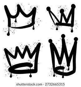 Conjunto de graffiti de corona con salpicaduras de pintura en aerosol negro