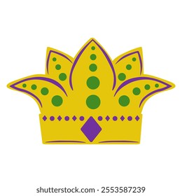 Crown with green and purple gems for Mardi Gras masquerade, colorful decorations in traditional colors for party design, poster or flyer vector illustration