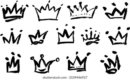 Conjunto de ícone de traçado do pincel Grunge Crown