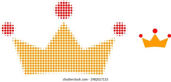 Crown halftone dotted icon illustration. Halftone pattern contains circle elements. Vector illustration of crown icon on a white background. Flat abstraction for crown object.