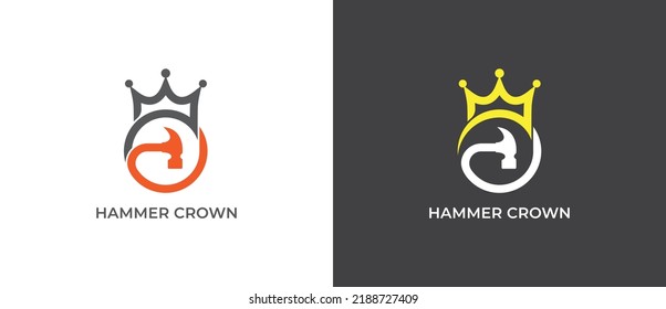 Crown Hammer Logo Concept icon sign symbol Design Line Art Style. Repair Service Logotype. Vector illustration logo template