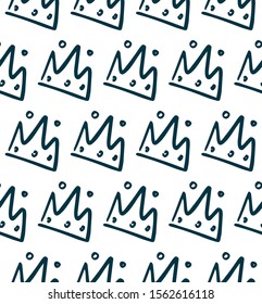 Crown hand drawing seamless pattern. Vector monochrome background for mobile app, web design, print materials, etc.