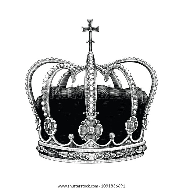 王冠手描きのビンテージスタイル のベクター画像素材 ロイヤリティフリー