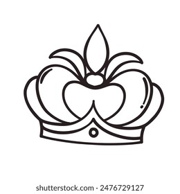 Crown hand drawn doodle line icon. Simple monochrome sketch of classic tiara for head of royal person or winner, medieval crown with teeth and royalty emblem in doodle style vector illustration