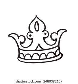 Crown hand drawn doodle line icon. Simple sketch of crown of medieval monarch, tiara of king or queen, princess and prince. Luxury royalty and kingdom symbol in doodle style vector illustration