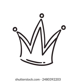 Crown hand drawn doodle line icon. Simple monochrome sketch of classic tiara for head of royal person or winner, medieval crown with teeth and royalty emblem in doodle style vector illustration