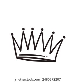 Crown hand drawn doodle line icon. Simple monochrome sketch of classic tiara for head of royal person or winner, medieval crown with teeth and royalty emblem in doodle style vector illustration