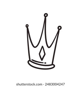 Crown hand drawn doodle line icon. Simple monochrome sketch of classic tiara for head of royal person or winner, medieval crown with teeth and royalty emblem in doodle style vector illustration