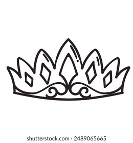 Crown hand drawn doodle line icon. Simple sketch of crown of medieval monarch, tiara of king or queen, princess and prince. Luxury royalty and kingdom symbol in doodle style vector illustration