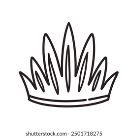 Crown hand drawn doodle line icon. Simple monochrome sketch of classic tiara for head of royal person or winner, medieval crown with teeth and royalty emblem in doodle style vector illustration