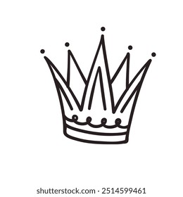 Crown hand drawn doodle line icon. Simple monochrome sketch of classic tiara for head of royal person or winner, medieval crown with teeth and royalty emblem in doodle style vector illustration