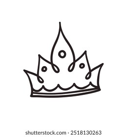 Crown hand drawn doodle line icon. Simple monochrome sketch of classic tiara for head of royal person or winner, medieval crown with teeth and royalty emblem in doodle style vector illustration