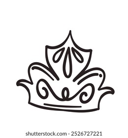 Crown hand drawn doodle line icon. Simple sketch of crown of medieval monarch, tiara of king or queen, princess and prince. Luxury royalty and kingdom symbol in doodle style vector illustration