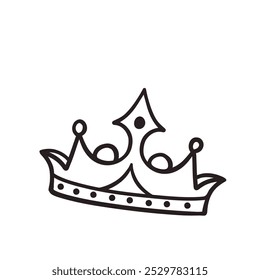 Crown hand drawn doodle line icon. Simple sketch of crown of medieval monarch, tiara of king or queen, princess and prince. Luxury royalty and kingdom symbol in doodle style vector illustration