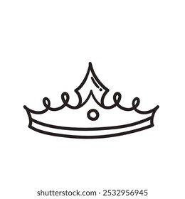 Crown hand drawn doodle line icon. Simple sketch of crown of medieval monarch, tiara of king or queen, princess and prince. Luxury royalty and kingdom symbol in doodle style vector illustration