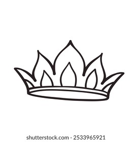 Crown hand drawn doodle line icon. Simple monochrome sketch of classic tiara for head of royal person or winner, medieval crown with teeth and royalty emblem in doodle style vector illustration