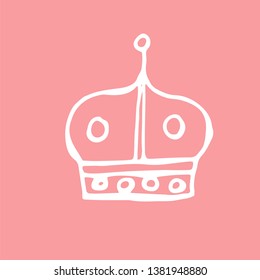 crown hand drawn icon. Vector illustration on a pink background.