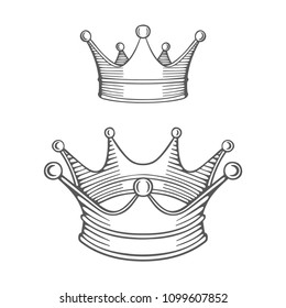 Crown. Hand drawn crown illustrations set.
Crown vector sketch emblem. 
