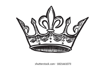 Ilustraciones dibujadas a mano por la corona. Vector.