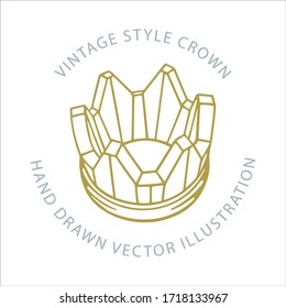 Crown. Hand drawn crown isometric vector illustration. Corona sketch drawing. Part of set.