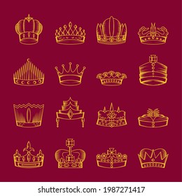 crown hand drawn set on red background