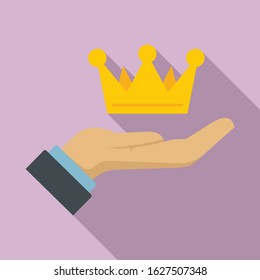 Crown in hand icon. Flat illustration of crown in hand vector icon for web design