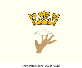 Crown with hand illustration design template. Cartoon dreams graphic art. 