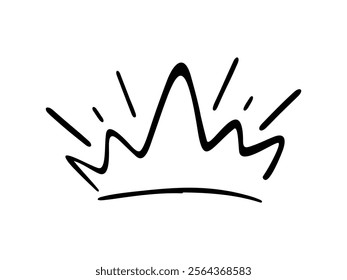 Crown, a hand-drawn sketch isolated on a white background, black and white illustration with a line, marker, vector. Decorative element, symbol, sign of power, victory, attribute of coronation