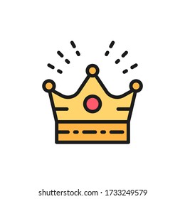 Crown, head accessory for celebration flat color line icon.