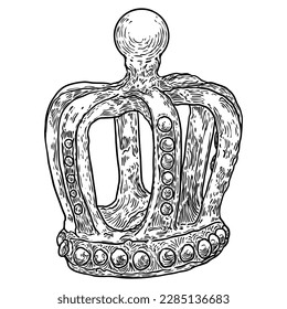 Kronenheizung für König und Königin. Königlich edler aristokratischer Monarchie-Juwel-Krone. Monarch Juwelen sind ein Wahrzeichen der Luxus-Koronation. Handzieher, Vektor.