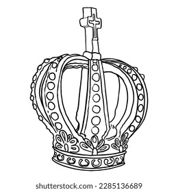 Kronenheizung für König und Königin. Königlich edler aristokratischer Monarchie-Juwel-Krone. Monarch Juwelen sind ein Wahrzeichen der Luxus-Koronation. Handzieher, Vektor.