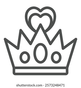 Crown with heart on top line icon, mother day concept. Vector graphics. King or queen headwear sign on white background, outline style icon for mobile or web design