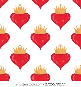 Kronenherzmuster, Elegantes nahtloses Muster. Regal Herz Hintergrund, Muster für Stoff und Geschenk. Royal Heart Nahtloses Muster