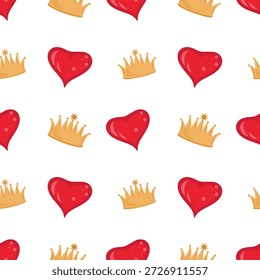 Crown Heart Nahtloses Muster, Regal Liebe Hintergrund, Royal Heart Repeat, Nahtloses Muster für Stoff