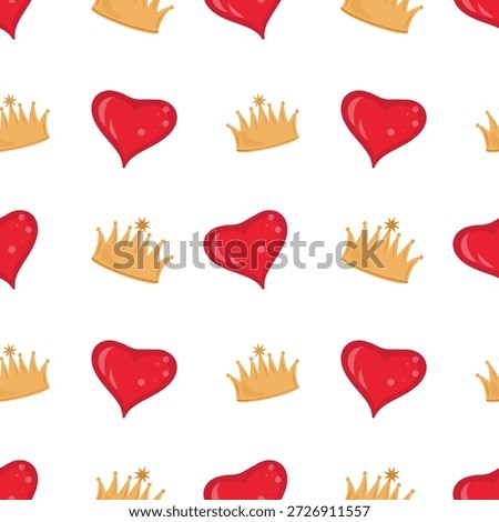 Crown Heart Seamless Pattern, Regal love Background, Royal Heart Repeat, Seamless Pattern for Fabric