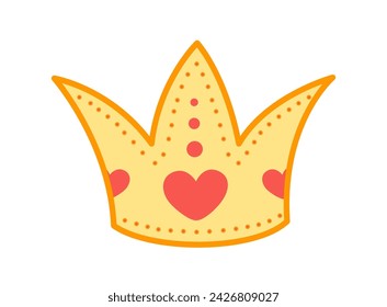 Crown with heart. Yellow crown with red gems. Cartoon, vector eps 10