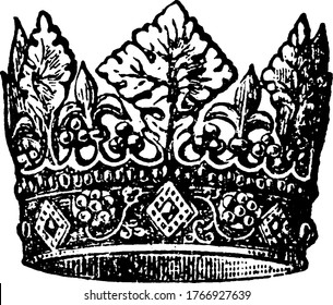 A crown of Henry IV sculptured with elaborate care upon the head of his effigy at Canterbury, displaying an unprecedented magnificence in the emblem of his sovereignty, vintage line drawing