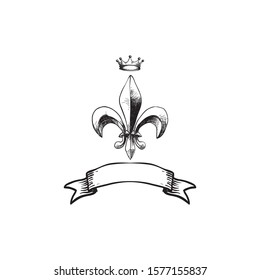 Crown and heraldic lily with banner design template