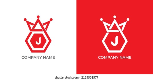 Crown and Hexagon Combination Logo icon symbol with Letter J. Vector logo template