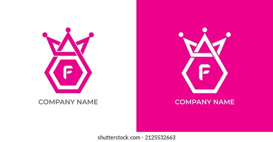 Crown and Hexagon Combination Logo icon symbol with Letter F. Vector logo template