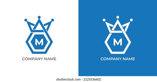 Crown and Hexagon Combination Logo icon symbol with Letter M. Vector logo template