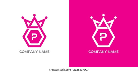Crown   Hexagon Combination Logo icon symbol and Letter P  Vector logo template