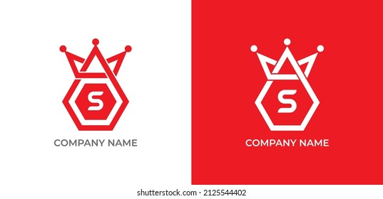 Crown and Hexagon Combination Logo icon symbol with Letter S. Vector logo template